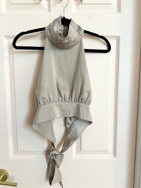 Beige nasty gal halter crop